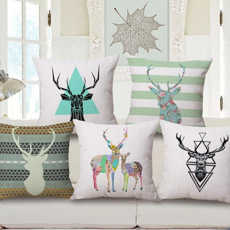 Fashion High Quality Cotton Linen Creative Geometric Deer Head Car Decorative Throw Pillow Case Cushion Cover Sofa Home Decor | Дом и сад