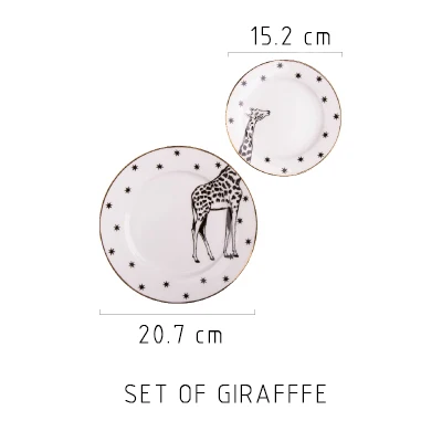 Giraffe Набор комбинированных тарелок с животными, 2 шт., 6 и 8 дюймов, керамические тарелки с рисунком лисы, лося, жирафа, зебры, тарелки для стейка, завтрака, торта, фруктового блюда - Цвет: Giraffe