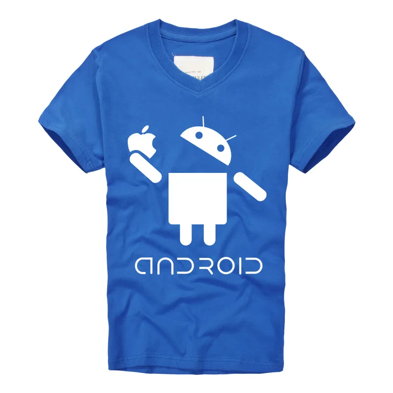 blue 2 Модные мужские футболки робот Android мужской Apple Humor с логотипом смешной короткий рукав v-образный вырез Повседневная стильная футболка camiseta manga corta - Цвет: blue 2