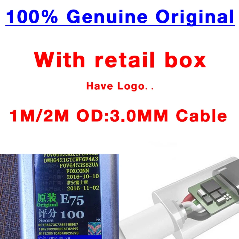 100% подлинный оригинальный чип 1 м/3 фута 2 м/6 футов USB Кабель зарядного устройства