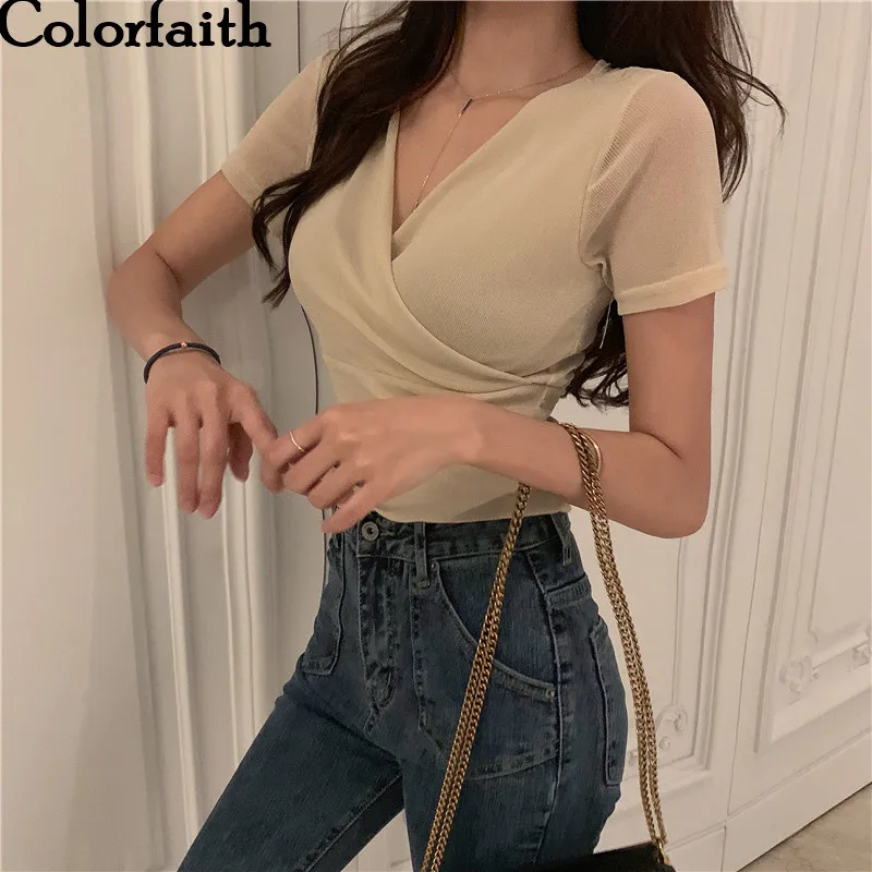 Colorfaith новые женские блузки и рубашки 2021 весна лето короткие модные сексуальные