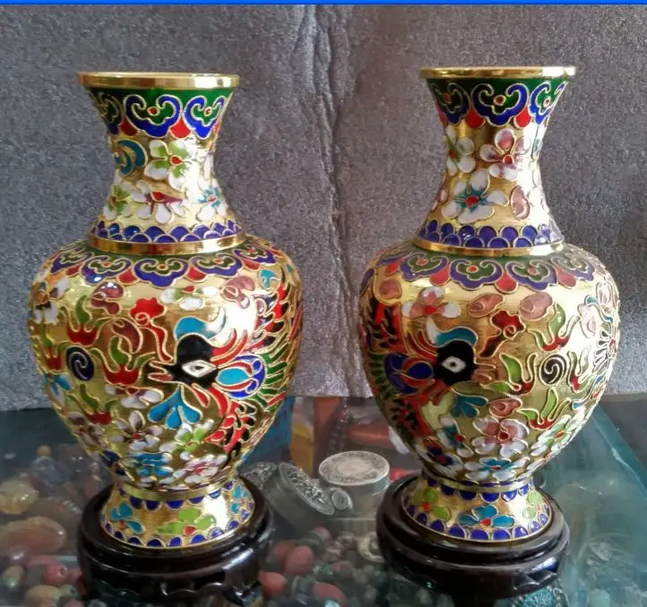 7 88 дюйма/Китайская гардеробная резьба по паре драконов и phoenixes вазы|chinese vase|cloisonne
