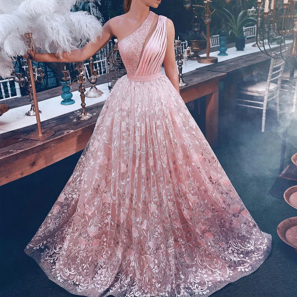 pink prom dresses beaded keyhole pleats lace evening dresses lace party dresses arabic