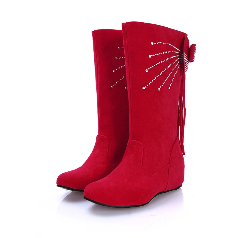2016 г. Новая зимняя женская обувь модные сапоги до середины икры с круглым носком