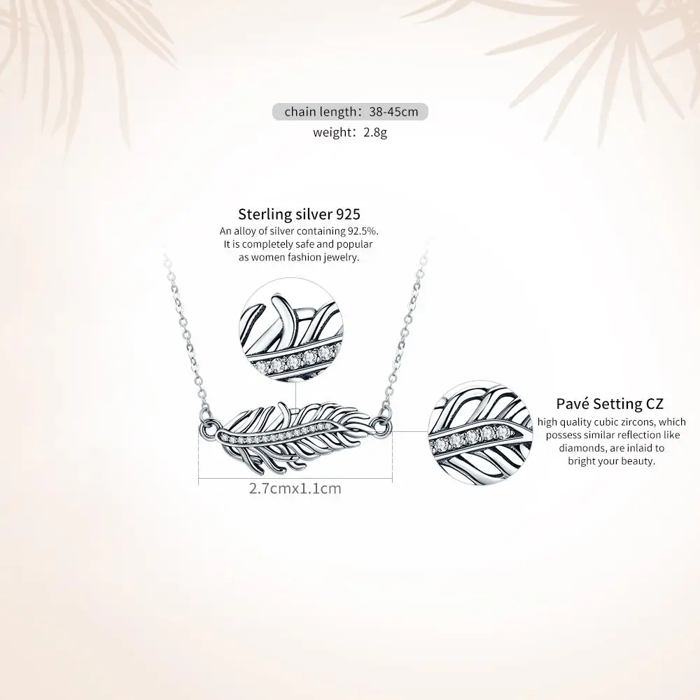 VOROCO 925 Sterling Silver Clear Cubic Zircon Leaf Necklace for Women Clothing Accessories Fine Jewelry Christmas Gifts VSN046 | Украшения
