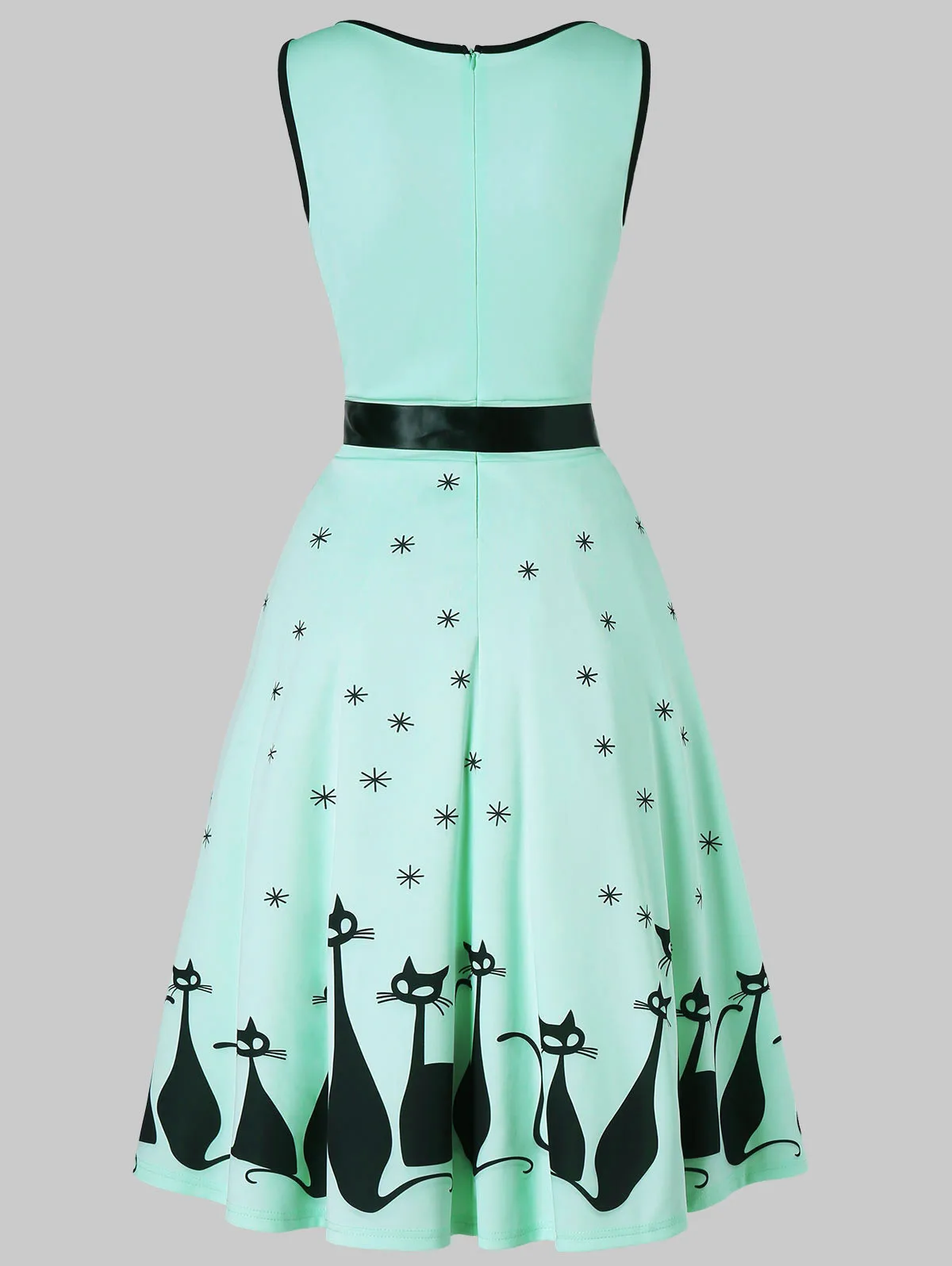 Audrey Hepburn 1960s Party Dress Sexy V Neck Sleeveless Belts Women Retro Cat Print Rockabilly Swing Vestidos Robe | Женская одежда
