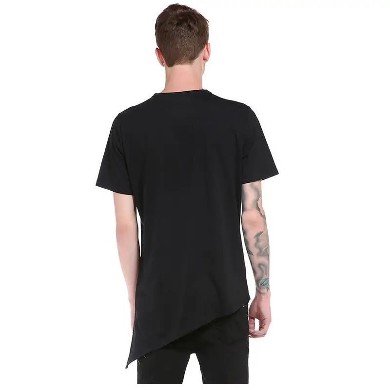 LILL | Men Casual T Shirts Black Button Longline Hip Hop T-Shirt Short Sleeve Summer Loose Top Tees White Irregular XAA023 Мужская