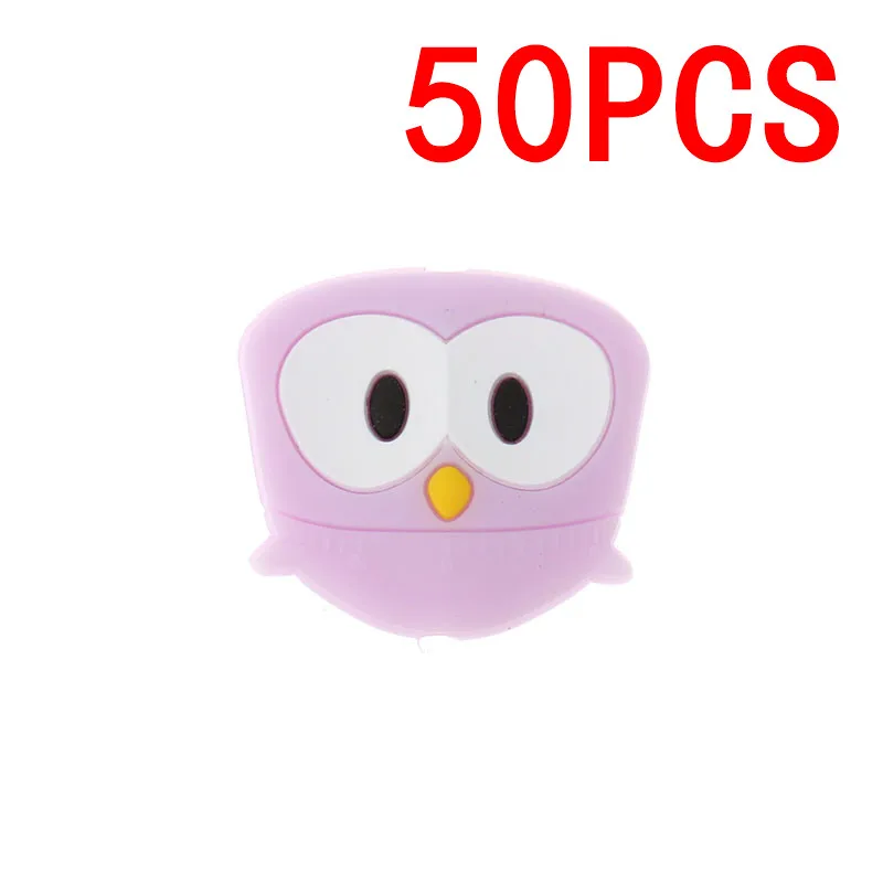 owl lilac 50 шт Единорог жемчужные бусы силиконовые бусины-прорезыватели игрушки ребенок Diy животного грызунов комплект Еда Класс силиконовый Прорезыватель для зубов шарик-грызунок силиконовые бусины - Цвет: owl lilac