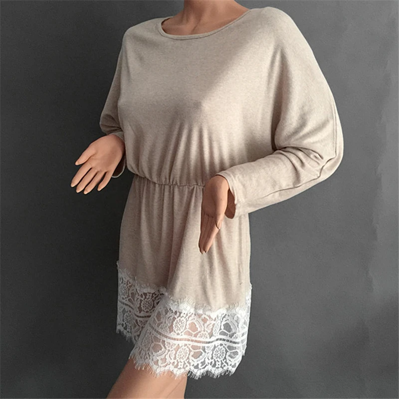 Vestido Dresses Cotton Sexy Lace Patchwork Slash Neck Loose Mini Dress Batwing Sleeve Women Lady 2017 Knitted Autumn Summer HOT | Женская