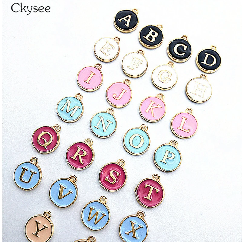 Ckysee, 10 шт./лот, 12*14 мм, черный, белый, розовый цвет, эмаль, алфавит, начальные буквы, Подвески ручной работы, подвеска для Diy браслета, изготовления ювелирных изделий