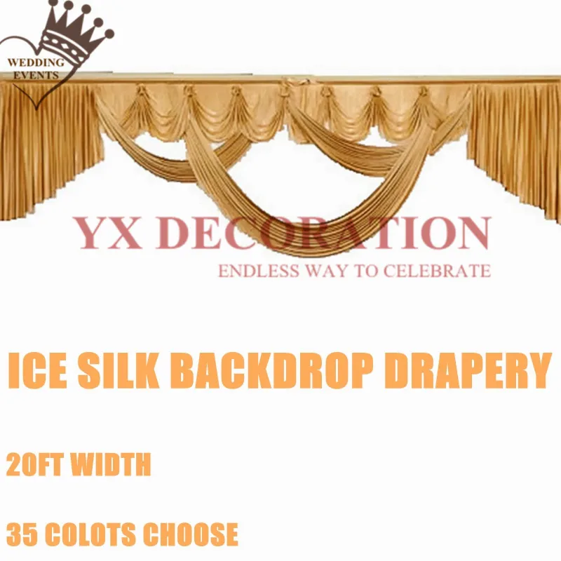 

Gold Color Swag Drapery Valance Only For Wedding Backdrop Stage Background Party Event Decoration