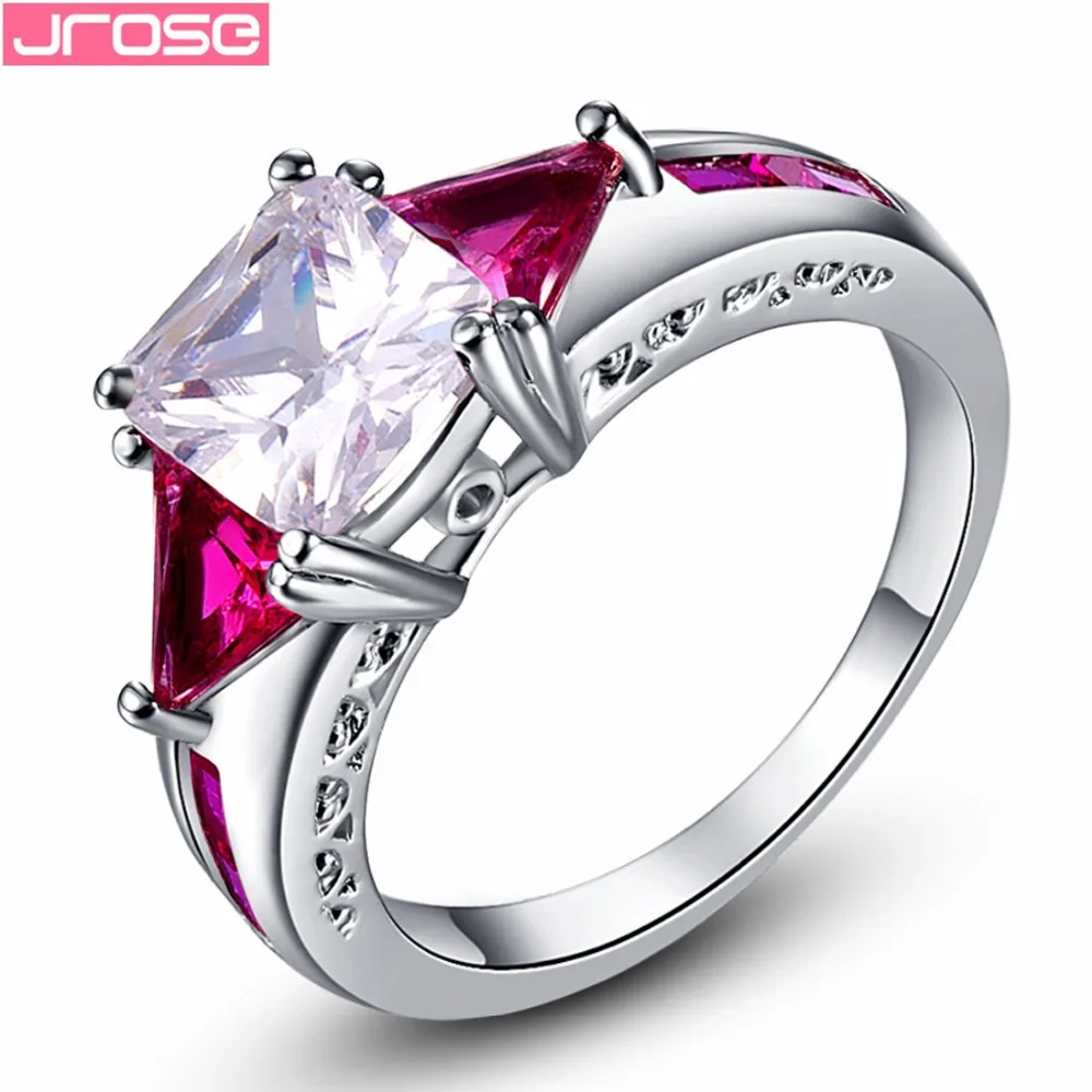 Женское кольцо с огранкой JROSE фиолетовое обручальное белого золота кубическим