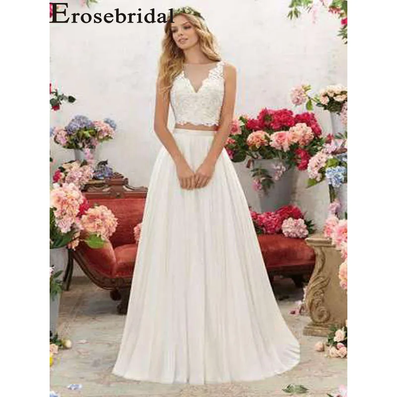 Erosebridal Новое поступление 2019 свадебное платье из двух частей укороченный топ с v
