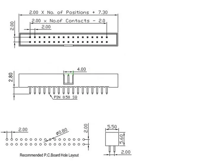 1000 шт 0 079 &quot2 мм PCB IDC Box Header 6 8 10 12 14 16 18 20 24 26 30 34 40 50 60 Pin сквозное отверстие