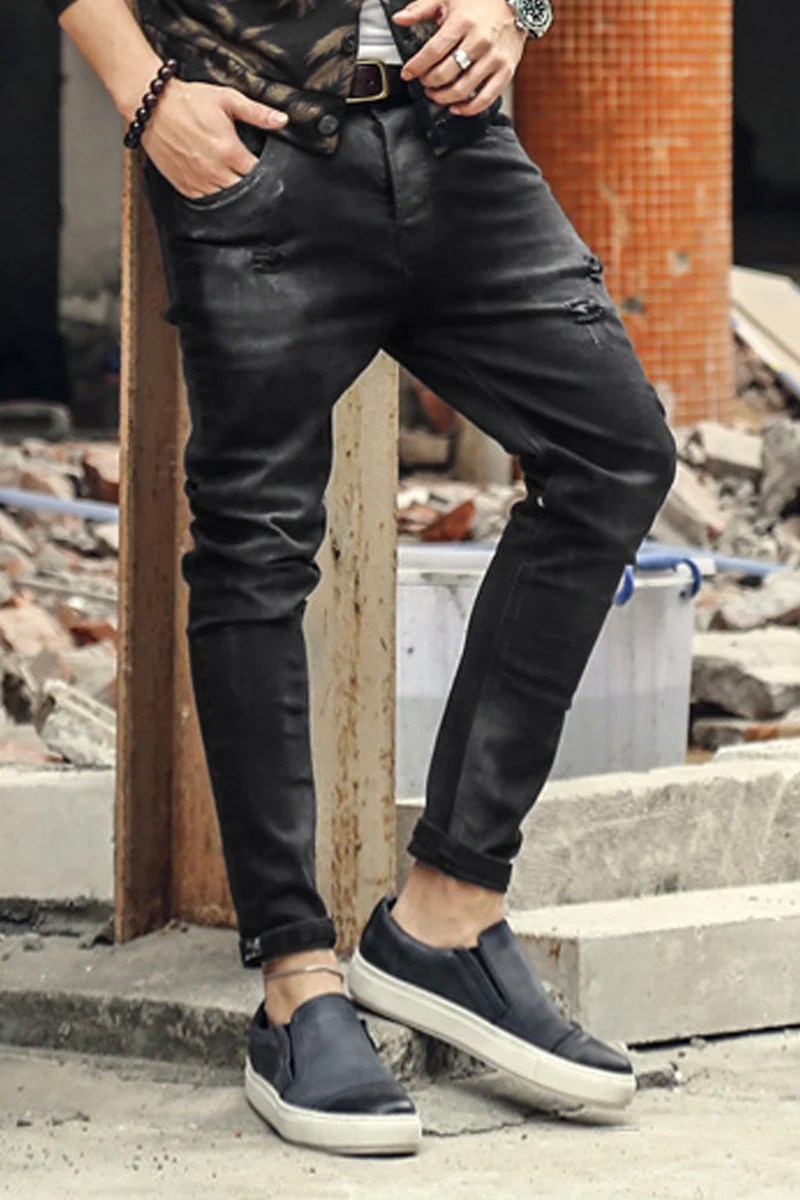 Новинка 2017 мужские весенние джинсы с дырками облегающие высококачественные