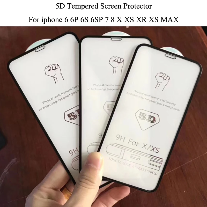 100 шт./лот DHL Для iPhone 7 стекло iphone 6S X 8 Plus закаленное для XR XS Max защита экрана 5D полное