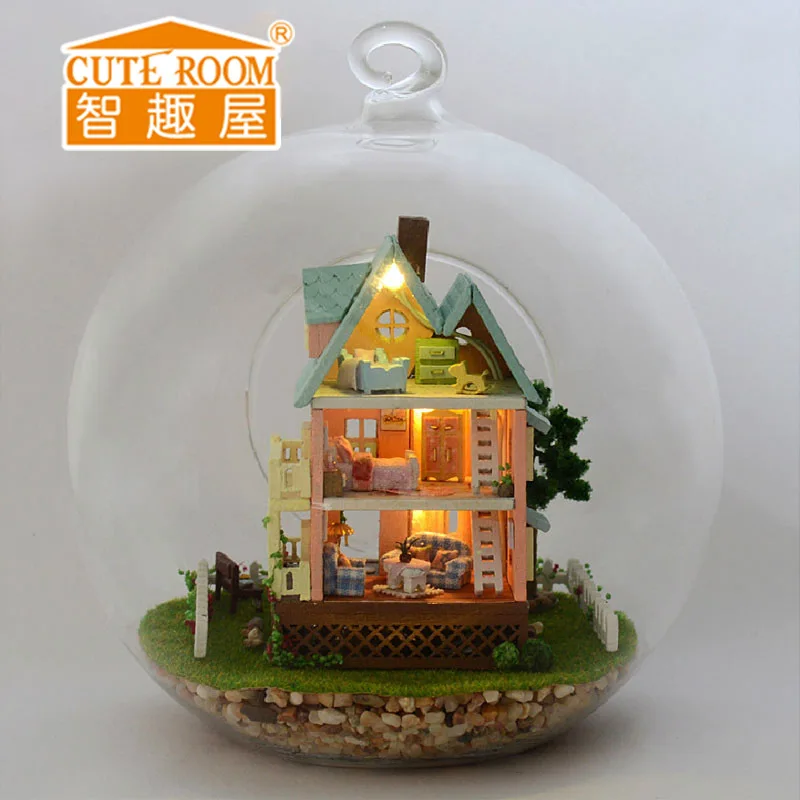 

Cute Room Diy House for Puppenhaus Brithday Miniature Furniture House Toys for Children Wooden House Toys -Mini small villa
