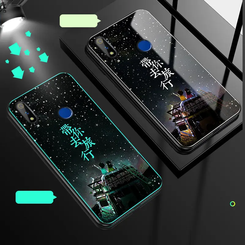 Светящийся чехол для телефона для Oppo Realme 3 Pro Чехол светящийся закаленное стекло задняя крышка для Oppo Realme 3 Pro чехол силиконовый чехол