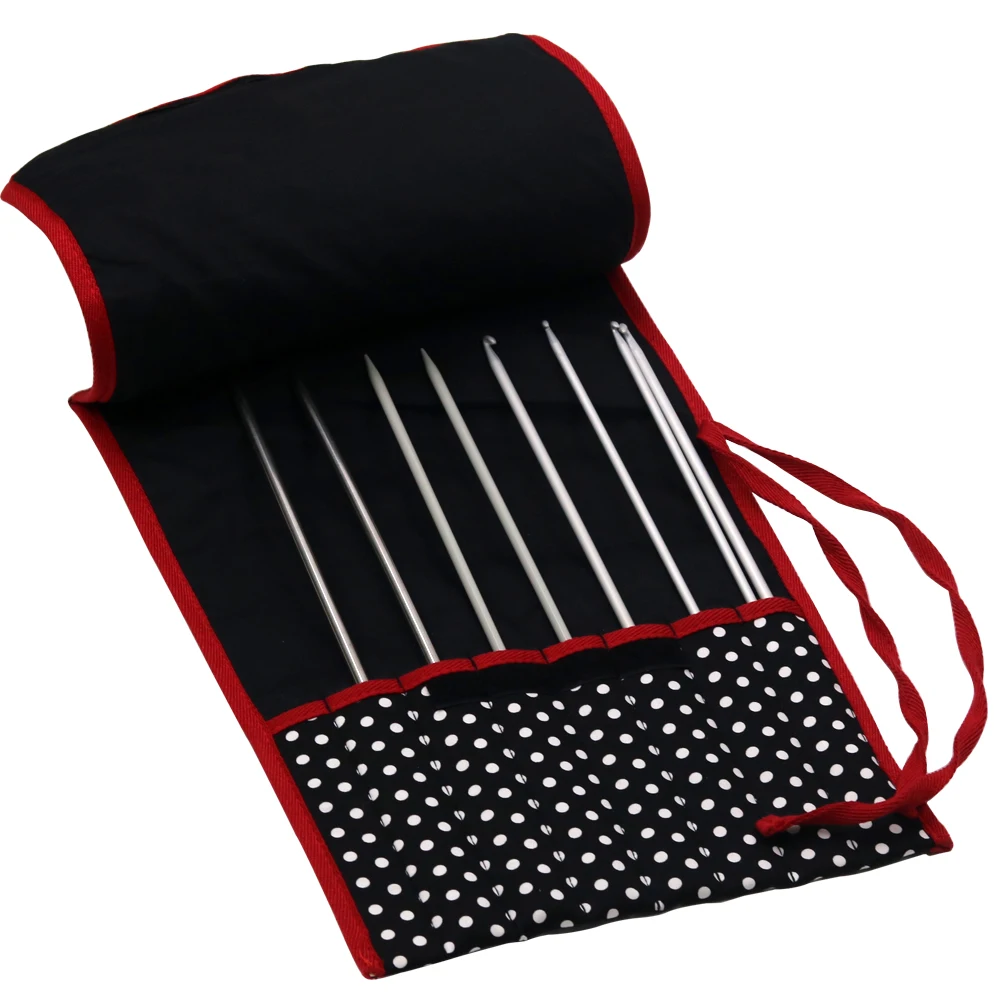 8 сетчатых черных тканевых вязальных спиц в горошек сумка для хранения большие