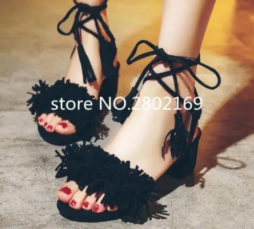 2017 Горячий Продавая Мода Большой Размер Замши Сексуальный Открыть Toe Fringe