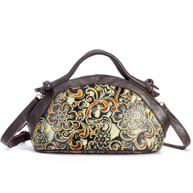Сумка мессенджер женская из натуральной кожи с Цветочным Тиснением|tote bag|women tote