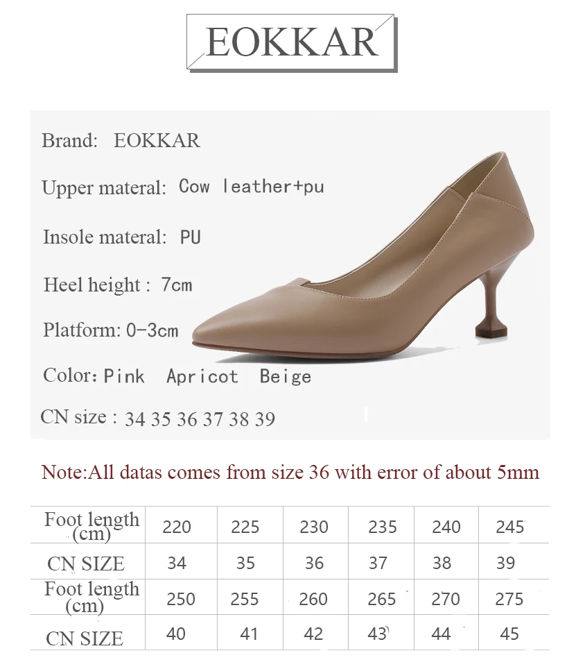 

Eokkar 2019 Closed Toe Women Leisure High Heel Stiletto Pumps Mules Pointed Toe Slip On Cow PU Leather Ladies Shoes Size 34-39