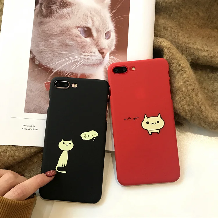 Милый чехол для iphone X XR XS Max 6 6S 7 8 Plus с мультяшным котом черный красный пластиковый