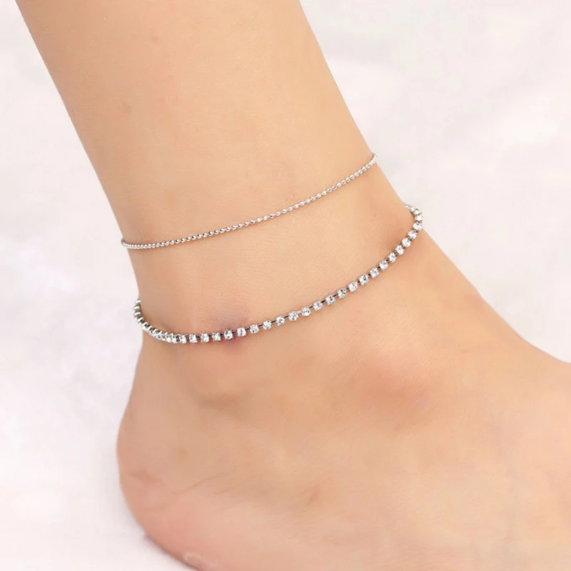 Lovely Girl Crystal Ankle Bracelet Silver Color Leg Chain Anklet Barefoot Jewelry Foot Gifts For Women Playa Mujer | Украшения и