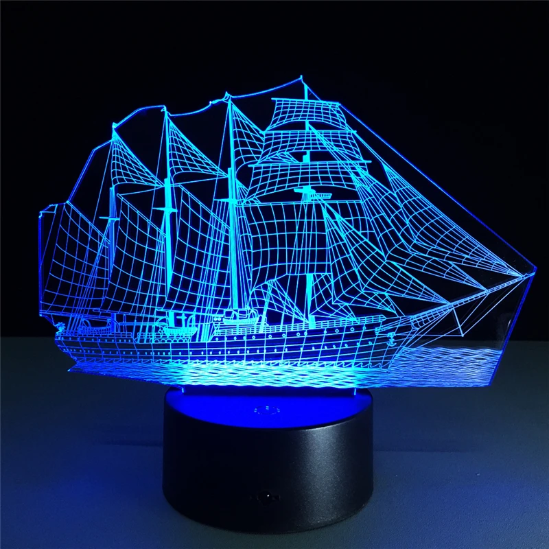 3D светильник ночник для парусника светодиодная настольная лампа RGB с