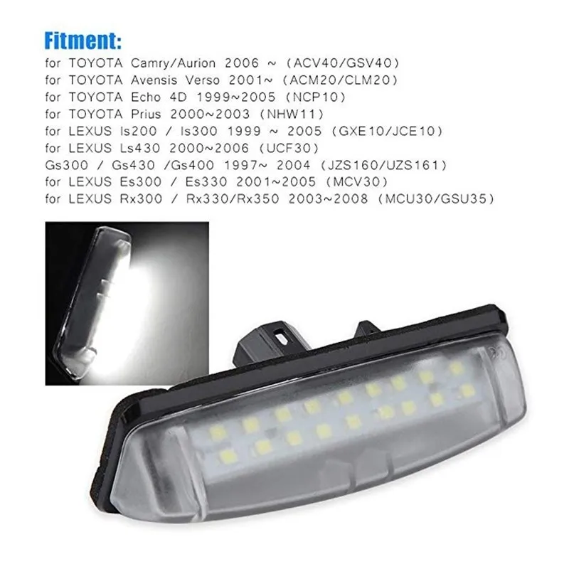 2 шт. без ошибок белый 18SMD светодиодный номер номерного знака для Toyota Camry Aurion Prius Lexus