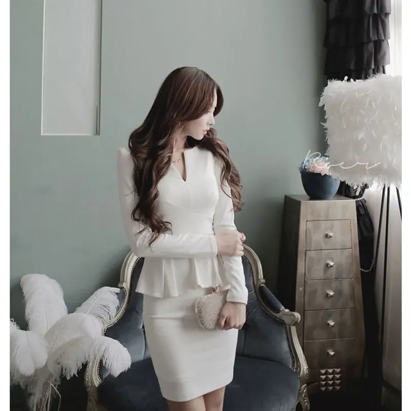 Женское облегающее платье с V образным вырезом и длинными рукавами|long-sleeved dress|dress