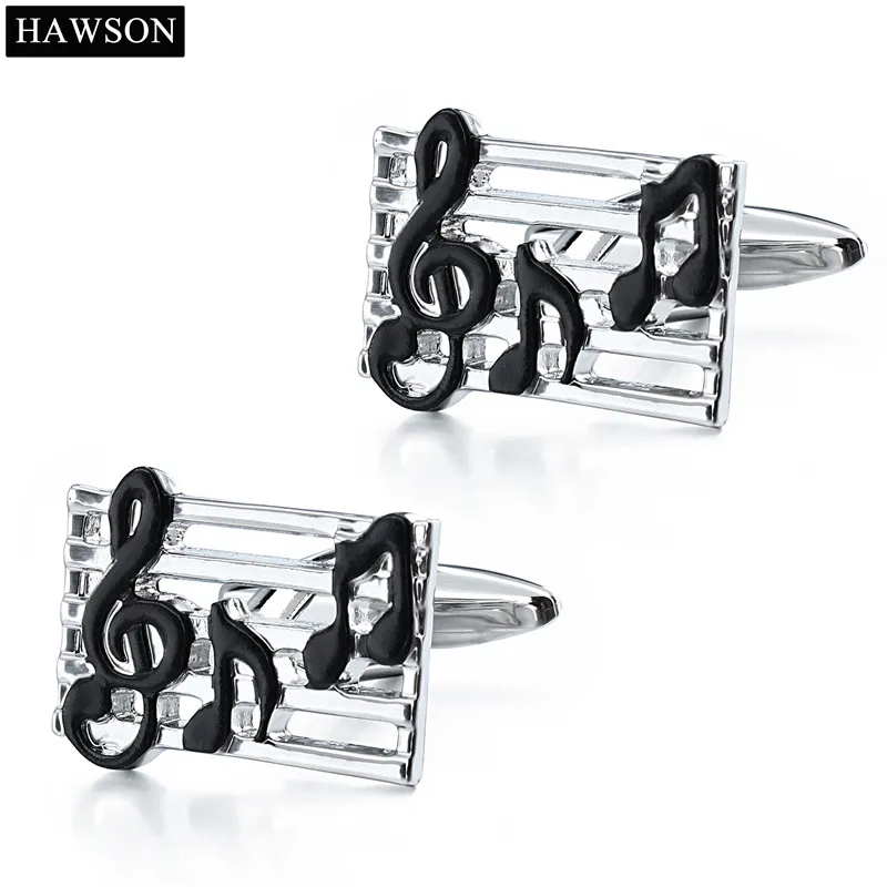 

Charm Rectangle Black Enamel Music Mens Dress Cufflinks Jewelry Wholesale
