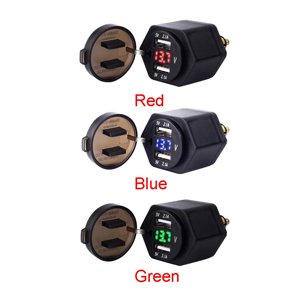 Dual USB Adapter Charger Plug With Cover Digital Display Safe Motorcycle Durable Waterproof PVC LED Voltmeter 4.2A Socket | Автомобили и