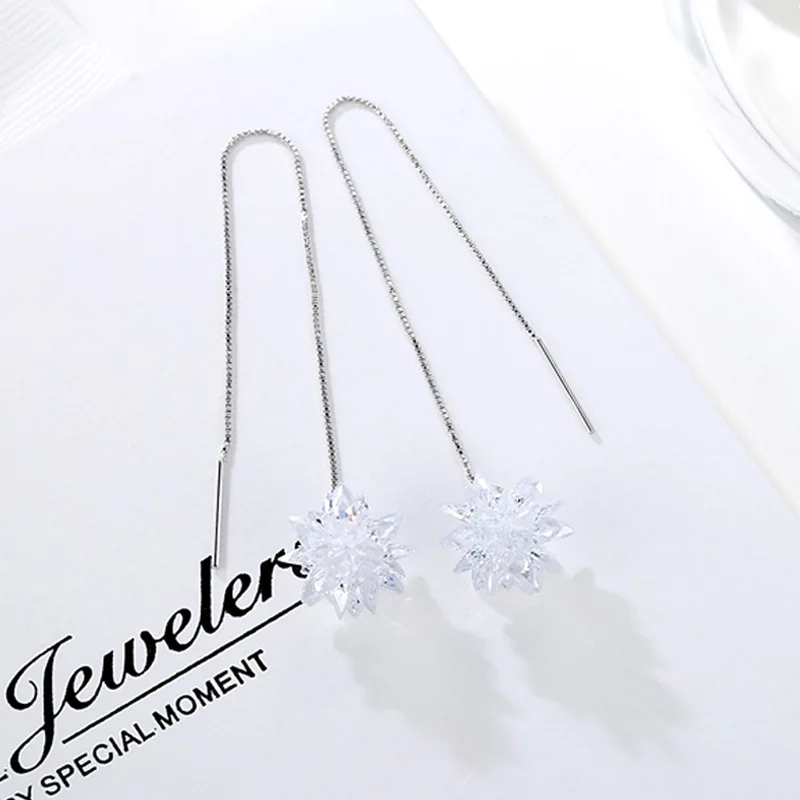 S925 Серебряные серьги с кристаллами и ледяным цветком женские темпераментные