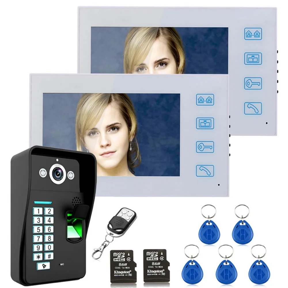 Домашняя безопасность 7 &quotЗапись HD 2 монитор RFID пароль видео домофон дверной