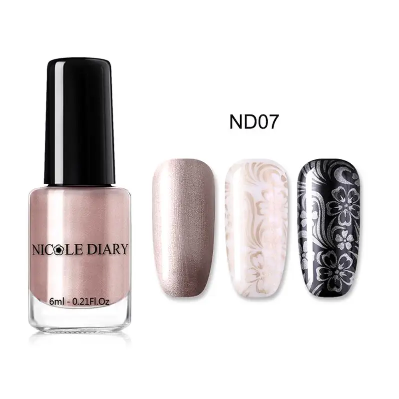 Metallic ND07 NICOLE дневник стемпинг ногтей покрытие 9 мл оболочка мерцающий лак Блестящий Блеск маникюр лак для ногтей Vernis праймер - Цвет: Metallic ND07