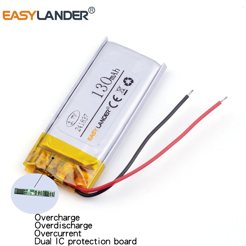 

3pcs /Lot 3.7v lithium Li ion polymer rechargeable battery 241837 130mAh 3.7v for Bluetooth MP3 MP4 GPS battery