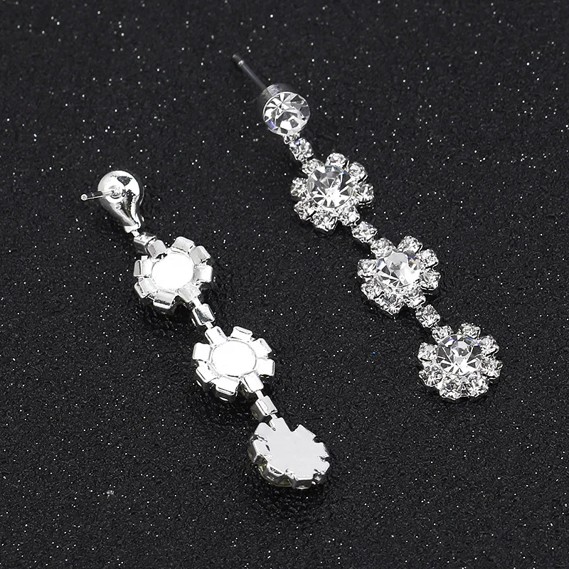 TREAZY Charm Flower Crystal Long Earrings for Women Jewelry Silver Color Rhinestone Bridal Wedding Drop Femme Brincos | Украшения и