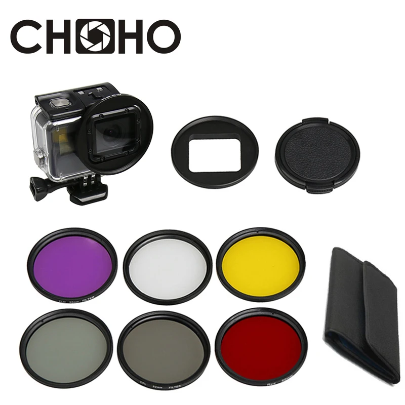 

Filter UV CPL ND2 Diving Yellow Red Purple 58mm Adapter Ring Dive Filtors for GoPro5 6 7 Waterproof Case Accessories