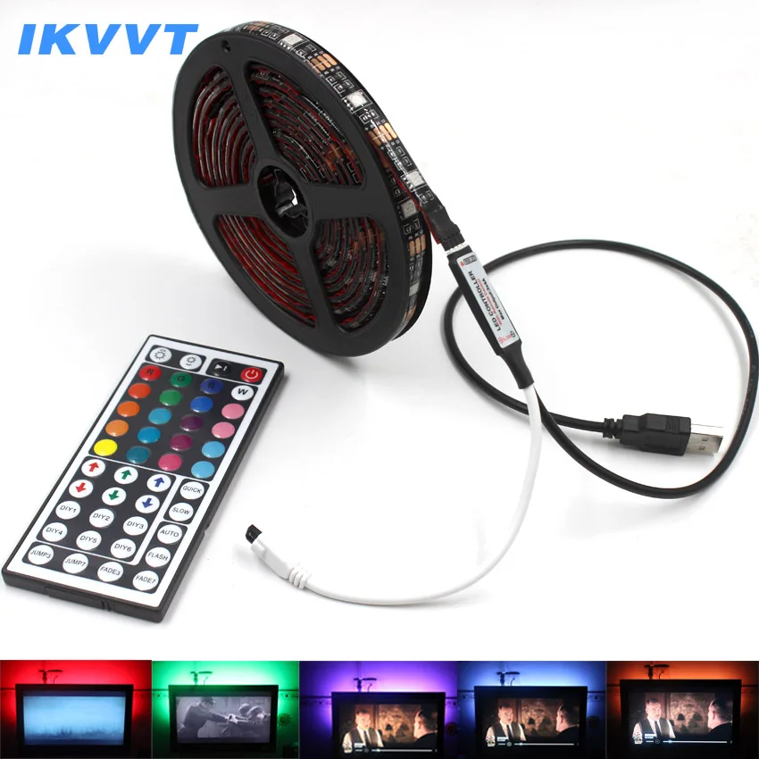 IKVVT USB Светодиодная лента световая лампа 5050 SMD RGB кабель 44k пульт дистанционного