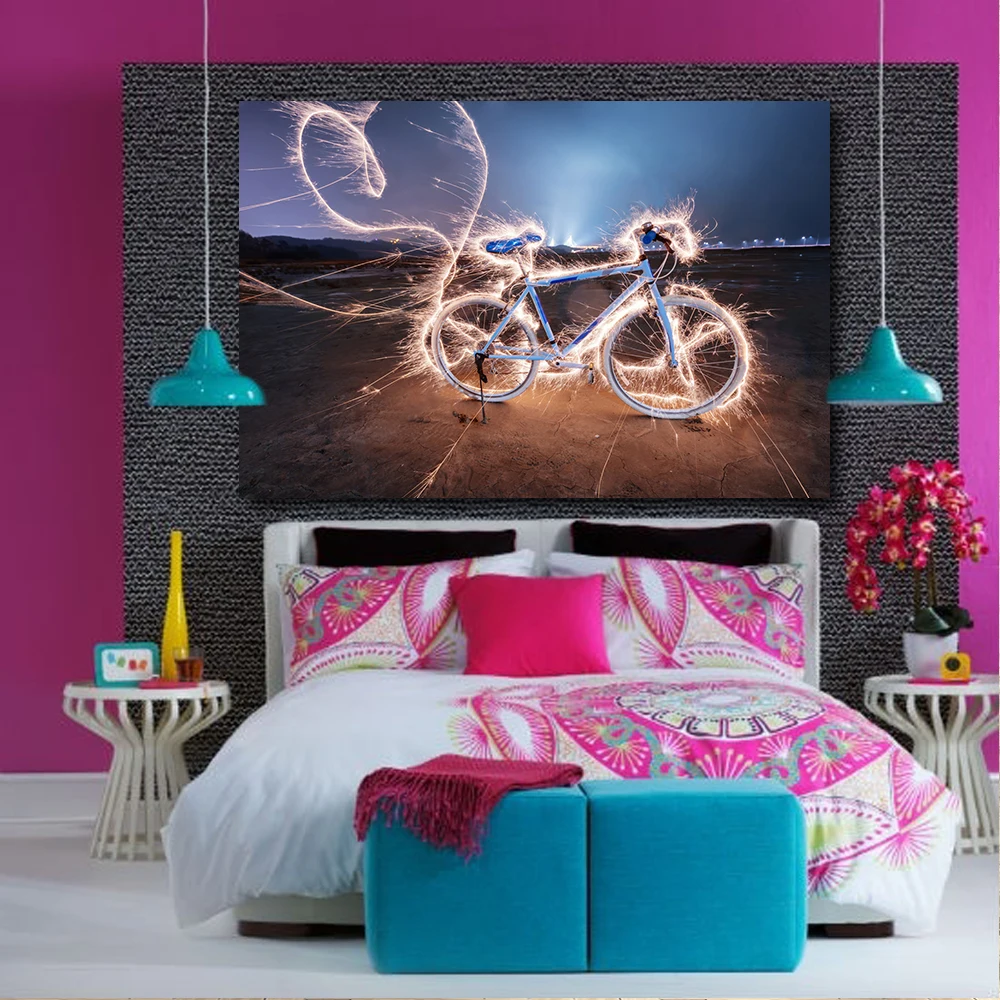 Embelish 1 Pieces Large HD Wall Art Pictures For Living Room Light Painting Bike Print Canvas Home Decor Framed Posters | Дом и сад