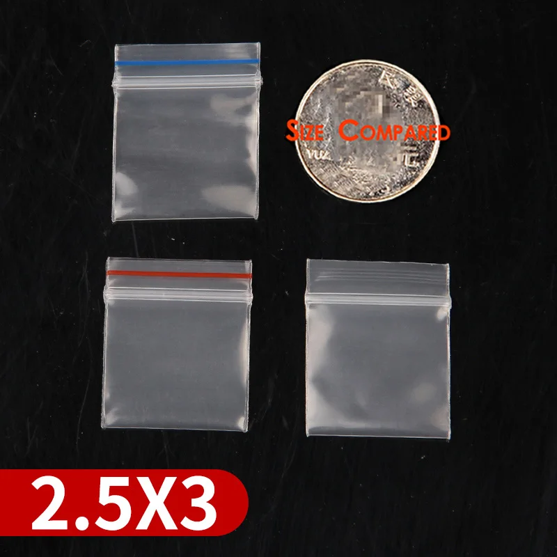 Red Edge 2.5x3CM Небольшой Пластик мешок с застежкой-молнией 100 шт. несколько Размеры Ziplock таблетки расфасованный по пакетам красное голубое обрамление толстом каблуке прозрачные пакеты с застежкой zip-lock - Цвет: Red Edge 2.5x3CM
