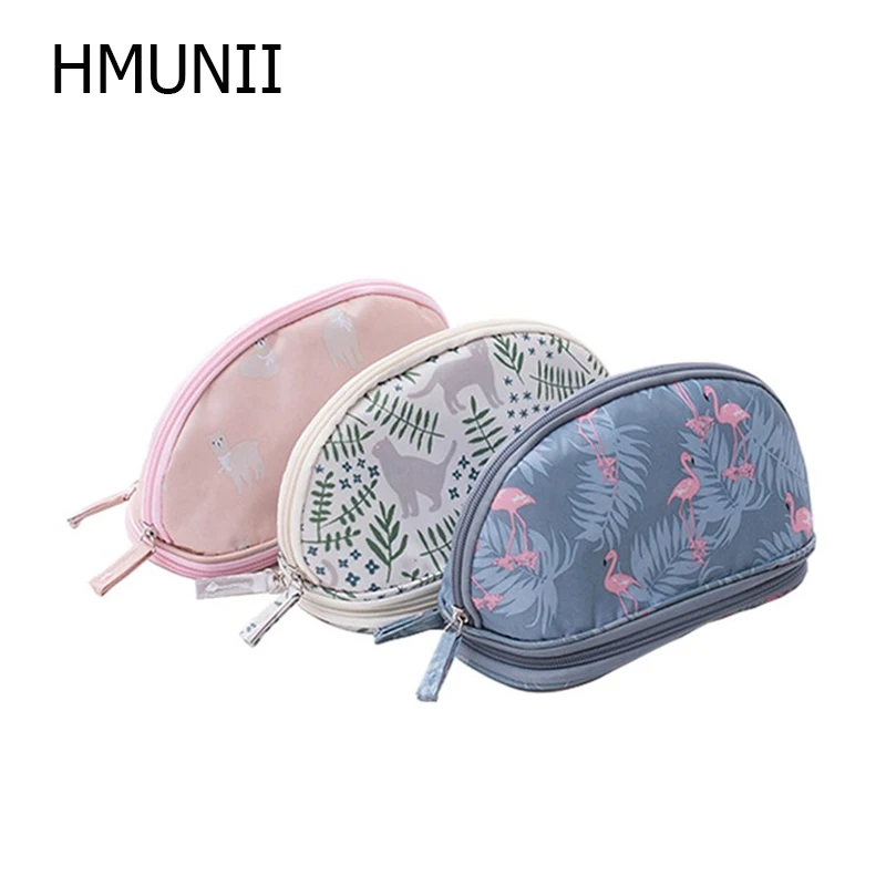 HMUNII Новая женская косметичка Фламинго цветочный узор дорожная двухслойная