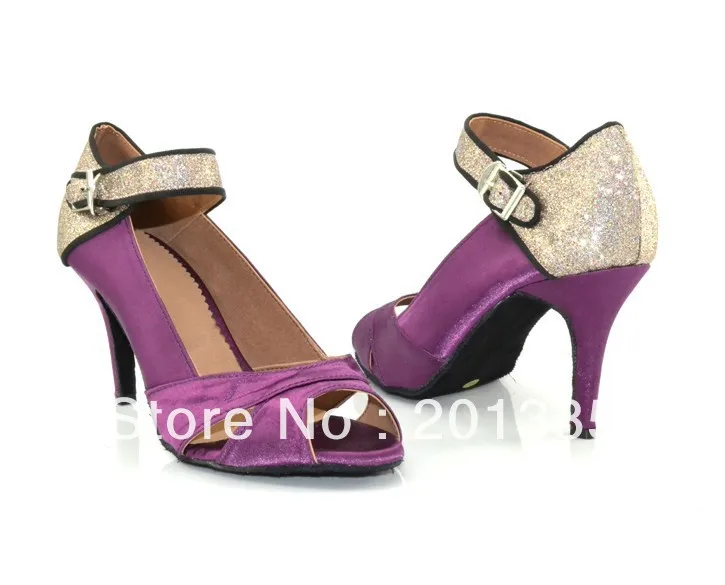 Фиолетовые атласные блестящие бальные туфли для бальных танцев Бачата сальсы