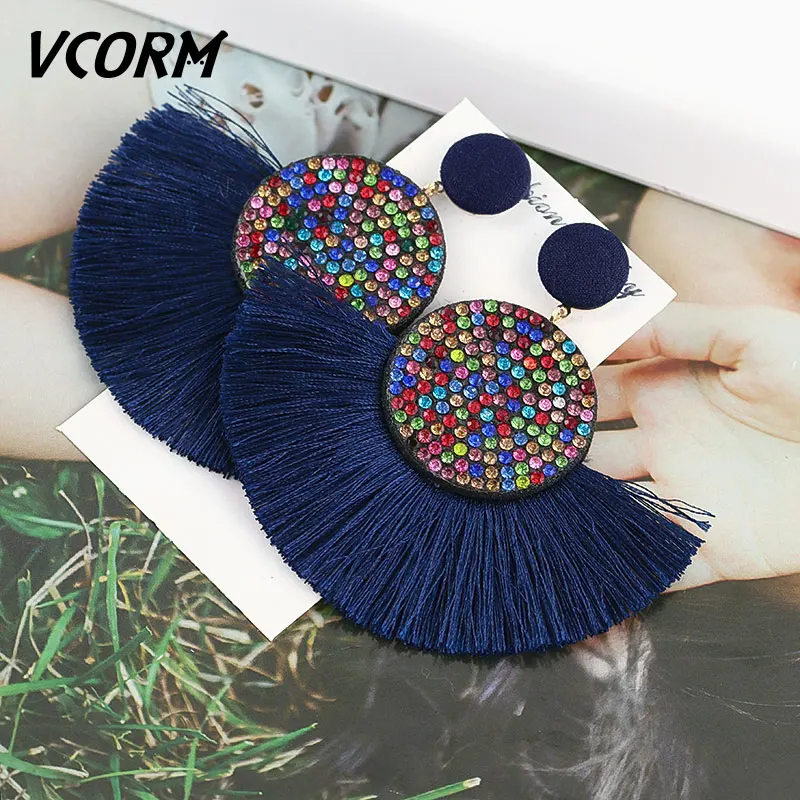 Богемные большие висячие серьги VCORM с кисточками для женщин модные ювелирные