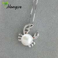 hongye women big crab pendant necklaces silver 925 neck chain sensitive skin girls statement real pearl jewelry female accessory