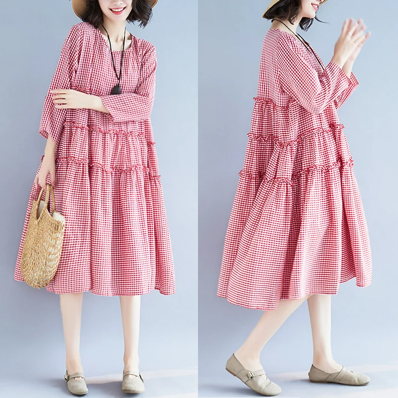 ARANSUE 2019 женское платье для девочек очень большое клетчатое большого размера