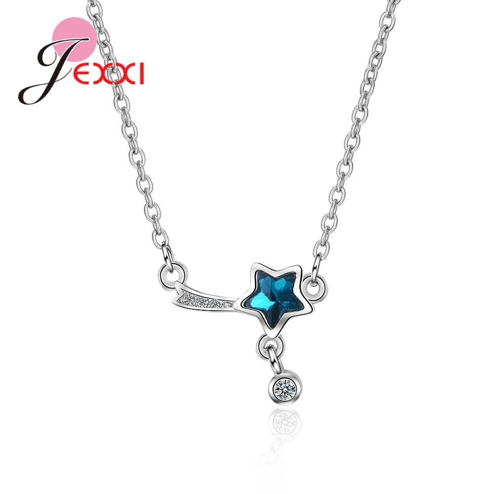 

Fancinating Charming Chain Nice Blue Austrian Crystal Star Necklace Design 925 Sterling Silver For Women Wedding Jewelry