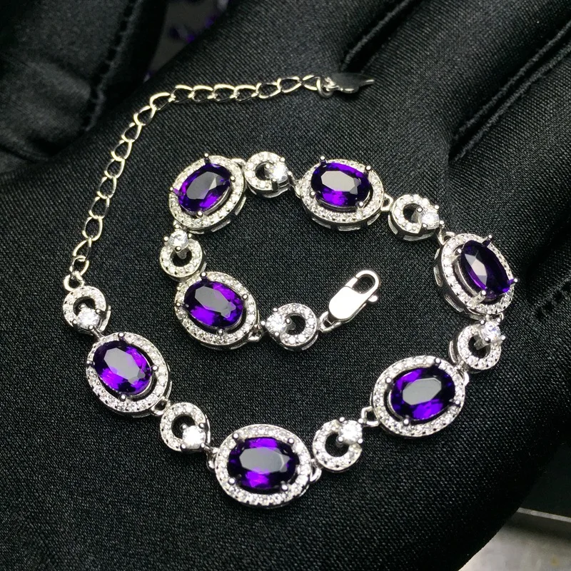 Женский браслет MeiBaPJ натуральный аметистовый драгоченный камень из