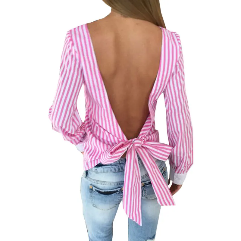 Женская блуза с бантом на спине и длинным рукавом в полоску|shirt|shirt companiesshirt mickey |